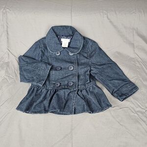 Joe Fresh Infant Girl Denim Jacket Peplum Ruffle Polka Dot Flip Cuff 12-18 mos